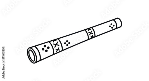 Didgeridoo Line Art: Aboriginal Wind Instrument with Decorative Markings.