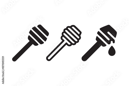 Vector Honey dipper line and solid icon pack outline different style. Symbol, logo