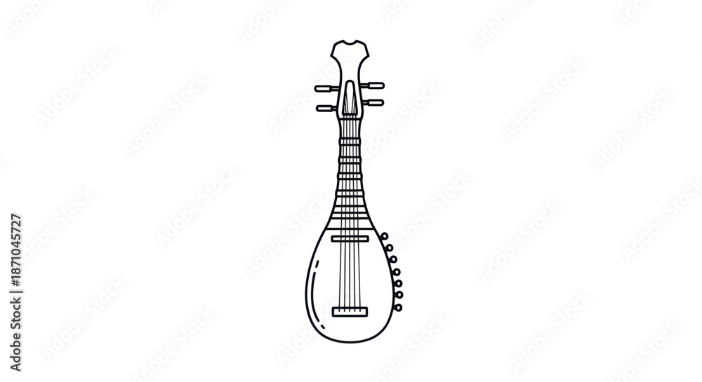 Fototapeta premium Pipa Illustration: Traditional Chinese Lute with Four Strings and Pear-Shaped Body.