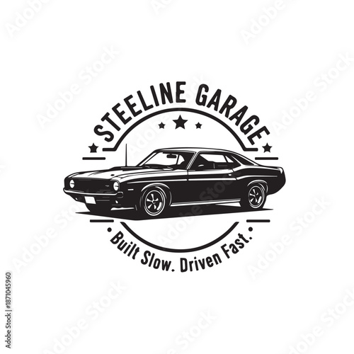 Vintage Muscle Car Garage Logo Design, Classic Automotive Emblem Suitable for Car Garage, Auto Repair, Custom Workshop Branding
