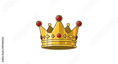 Golden Royal Crown with Red Jewels Illustration.