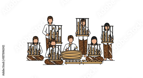 Traditional Indonesian Gamelan Orchestra Ensemble Performing Music.