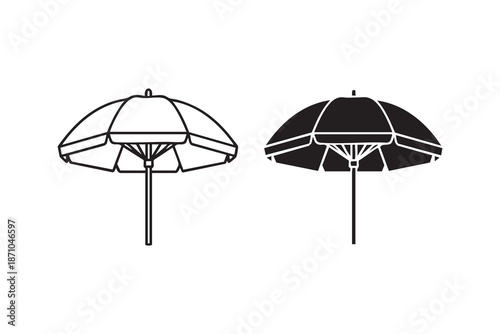 Vector Patio umbrella line and solid icon pack outline different style. Symbol, logo