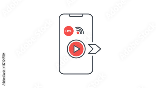 Smartphone displaying live video streaming icon with play button and Wi-Fi signal.