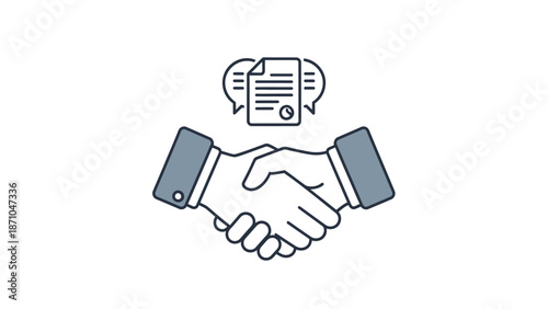 Handshake agreement with contract document icon.