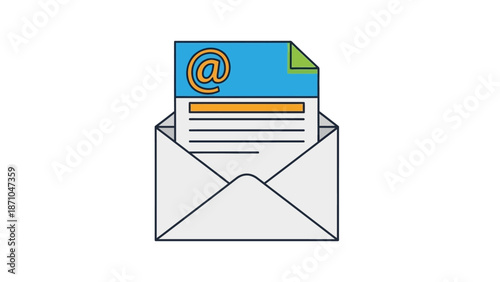Envelope with email message and at symbol.