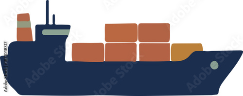 Illustration of Cargo Ship with Shipping Containers