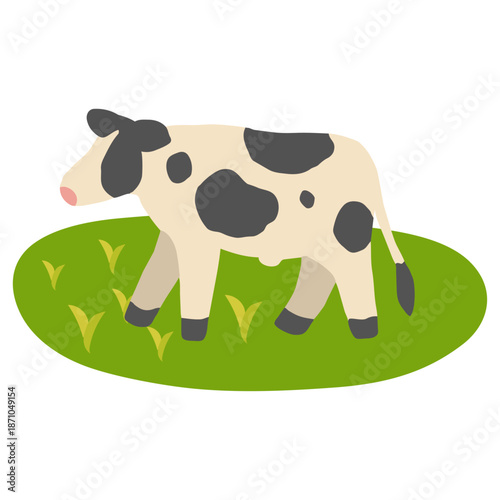 T_草の上を歩く牛