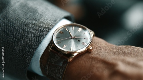 Professional Businessman Checking Time on Wristwatch in Indoor Setting