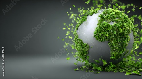 A white globe covered in green leaves