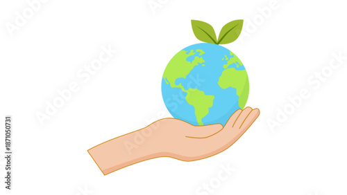 Human hand holding green planet earth for ecology concept