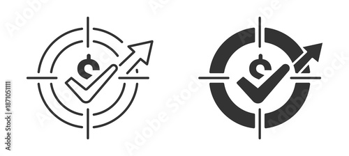 Target and checkmark icon, achieving goals and success focused on strategy , vector illustration. 