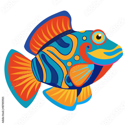Colorful Mandarin Fish Dragonet Tropical Fish Vector Illustration