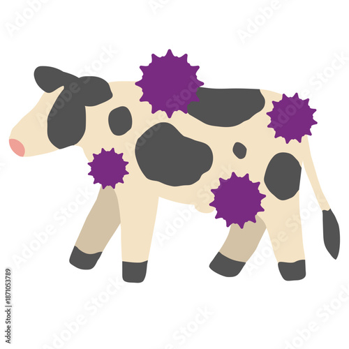 ウイルスや病気に感染した乳牛のイラスト