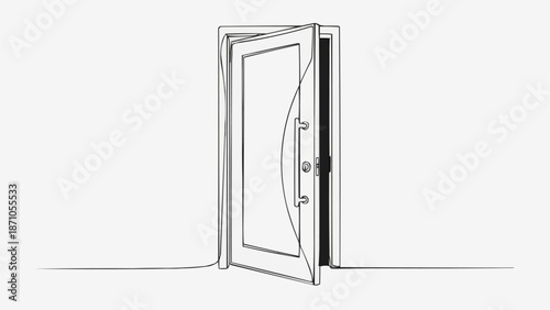 Open Doorway Illustration Minimalist Line Art Style.