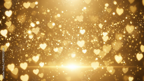 Soft golden bokeh background with hearts