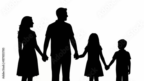 Silhouette of a happy family holding hands together.