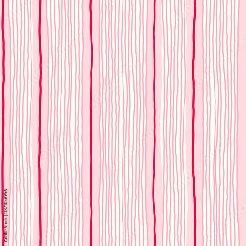 Pink stripe seamless pattern, girly background, cute stripe print. Vector stripes, wavy hand draw doodle lines
