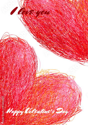Valentine Day vector card. Hand drawn pen doodle hearts