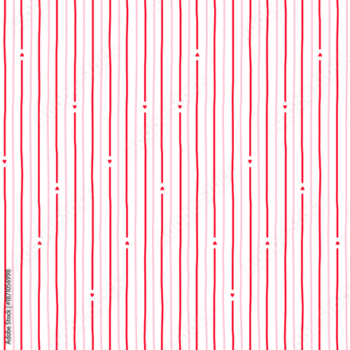 Small hearts and stripes hand drawn pattern. Cute small hearts lines and wavy stripes girly print
