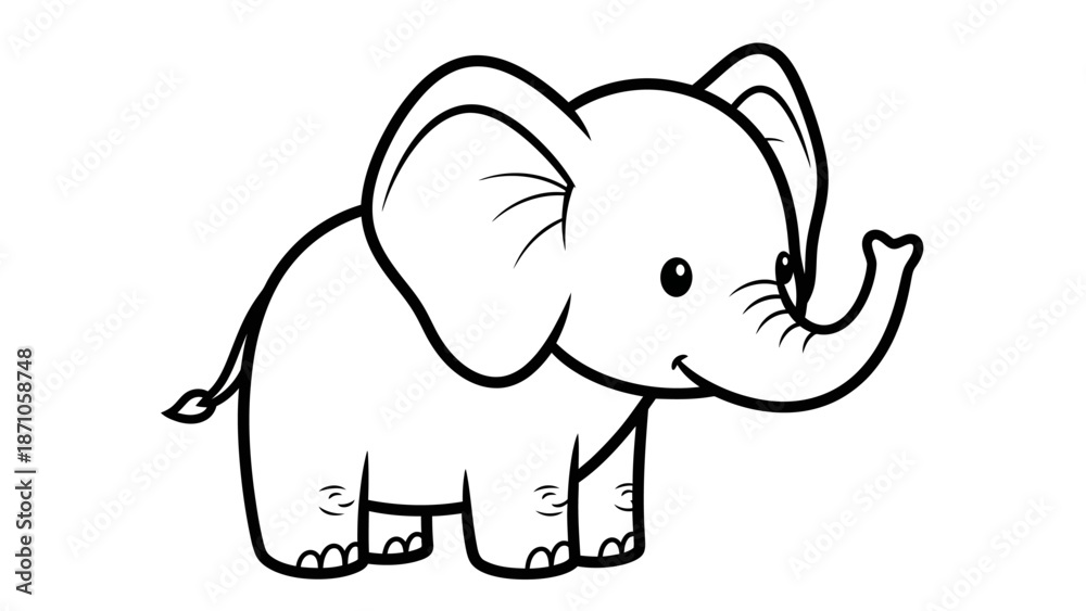 Fototapeta premium Simple Black and White Cartoon Elephant.