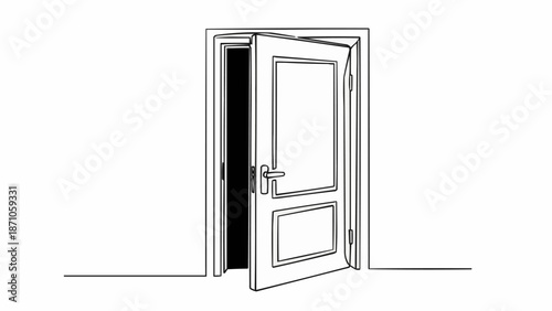 Open Doorway Illustration Minimalist Line Art Style.
