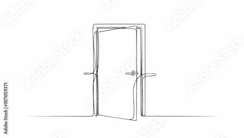 Open Doorway Entrance Minimalist Line Art Drawing.