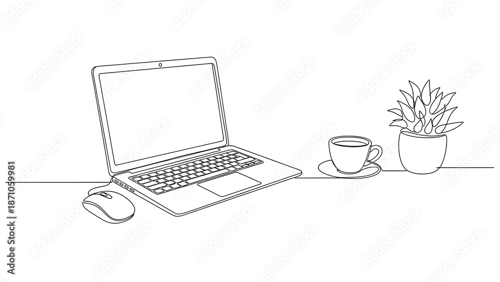 Fototapeta premium A simple workspace with laptop and coffee