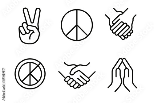 Peace symbols and hand gestures icon set for unity and harmony