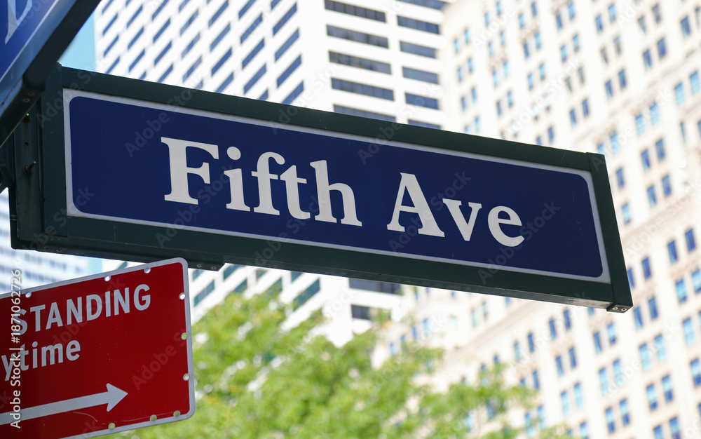 Obraz premium navy blue fifth avenue street sign in new york city