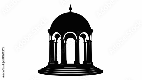 Silhouette of a classical rotunda building with columns and dome.