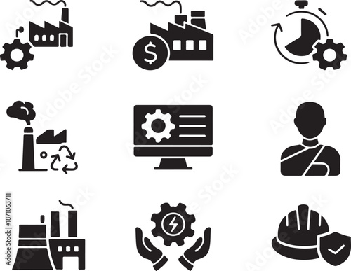 Industrial and technological icons isolated on white background, Vector, illustration