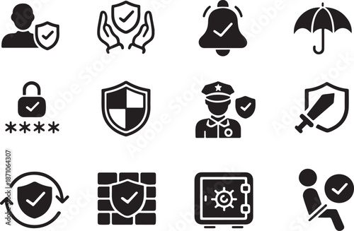 Various security icons isolated on white background, Vector, illustration