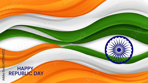 Vibrant indian flag design with wavy tricolor and ashoka chakra symbol on white background for republic day celebrations with Patriotism and National symbol