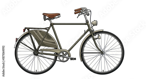 Classic Vintage Bicycle with Leather Seat and Basket.