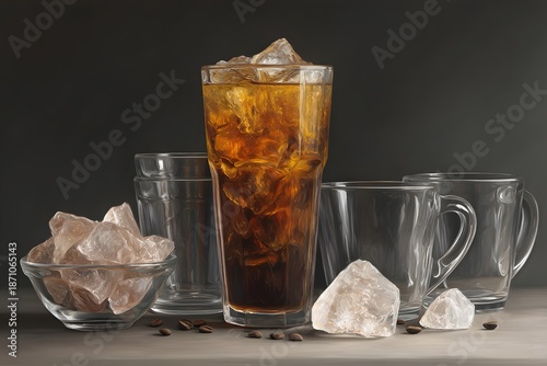 Iced Drink with Glasses and Ice Cubes