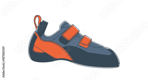 A single blue and orange climbing shoe with velcro straps.