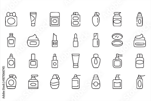 Cosmetic Beauty Product Line Icons for Skincare Branding and Ecommerce UI
