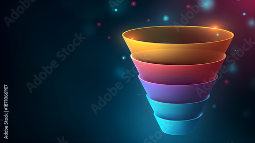 Marketing sales conversion funnel showing data flow stages © utaem2022