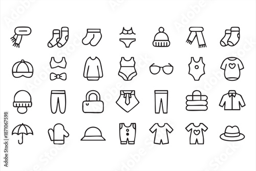 Clothing and Apparel Line Icons for Fashion Ecommerce App Interfaces