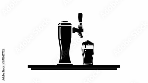 Beer Tap Dispenser Pouring Frothy Beer into Glass.