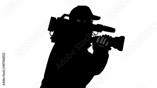 Silhouette of a videographer holding a professional camera.