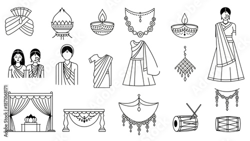 Indian Wedding Icons Traditional Symbols and Cultural Elements for Ceremonies and Celebrations