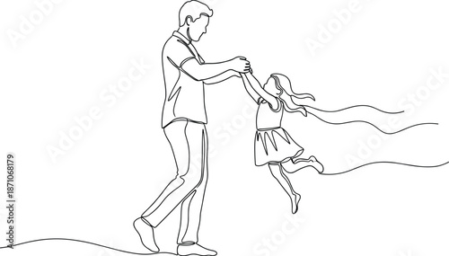 Minimalist Line Drawing of Adult Swinging Child by Hands, Capturing Joyful Motion, Bonding, Playfulness, and Emotional Connection