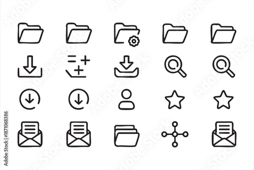 Folder and Download Control Icons for Productivity Software Interfaces
