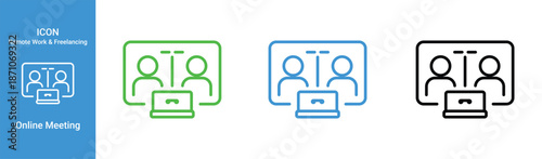 online meeting laptop call icon set remote work team collaboration outline vector