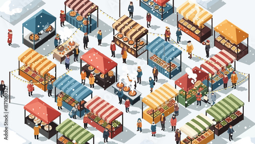Isometric Winter Holiday Market Illustration