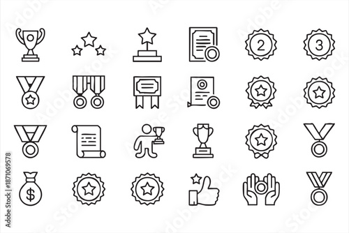 Customer Satisfaction and Review Line Icons for Feedback Systems
