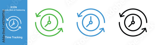 time tracking icon set clock arrow outline for remote work productivity and apps