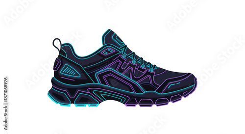 Futuristic Neon Running Shoe with Glowing Outlines and Design.
